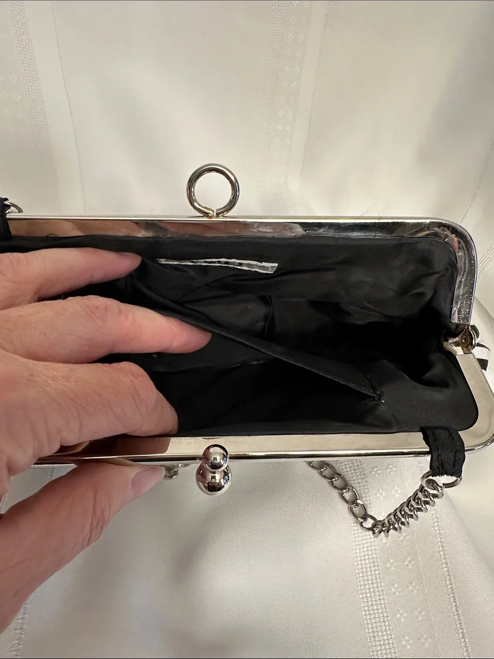 Cato Black and White Striped Chain-Handle Clutch